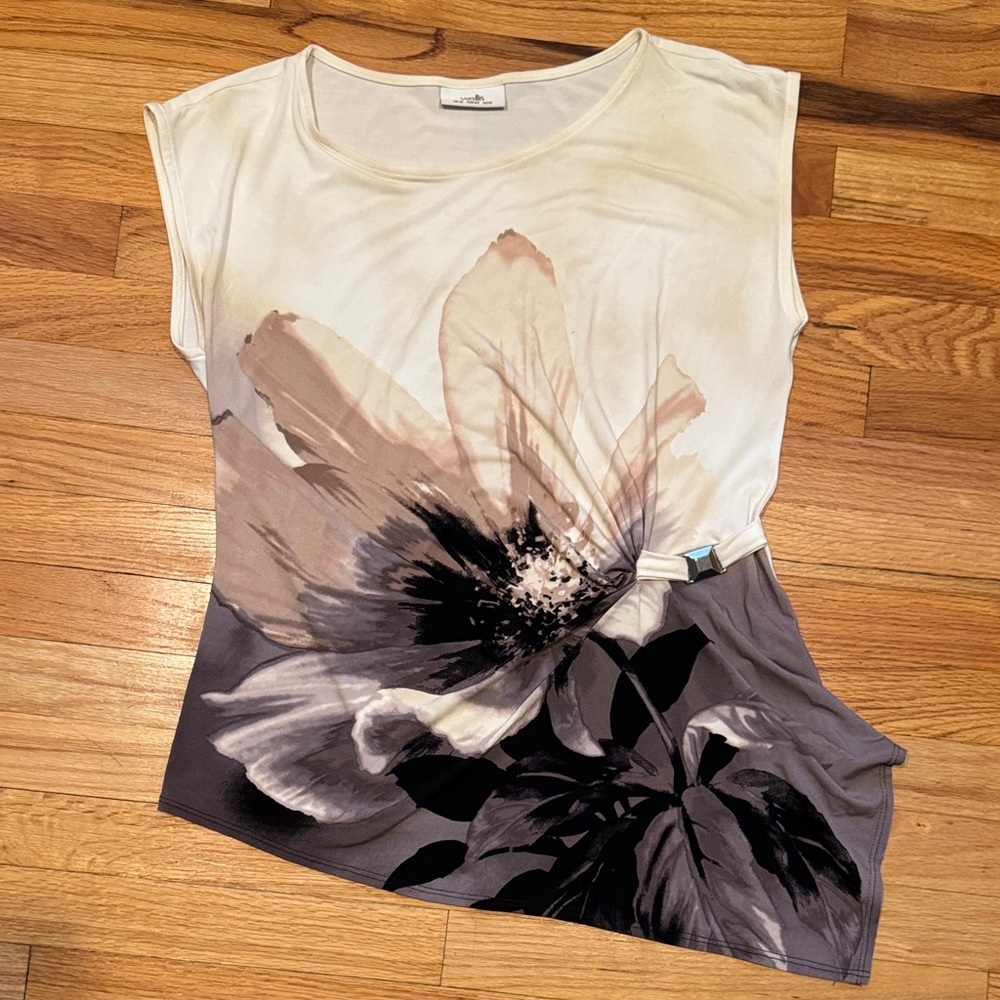 Wallis Cream and Gray Floral Blouse Sz 12